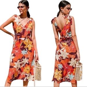 CUPSHE Floral Print MIDI Casual V-Neck Tie Shoulders Size XL New…Softgirl